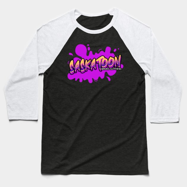 Saskatoon Urban Clothing  Pink Graffiti Style Baseball T-Shirt by Stooned in Stoon